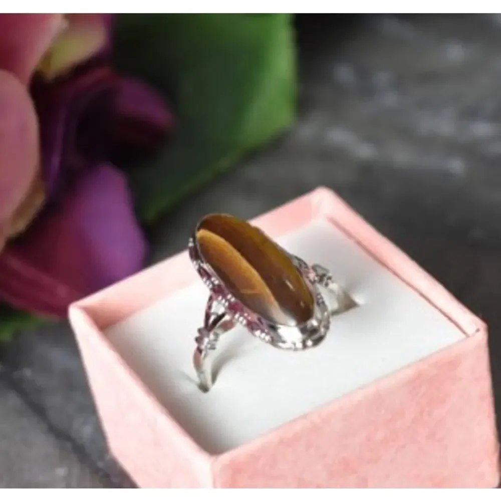925 Sterling Silver Tiger'S Eye Ring Size 8